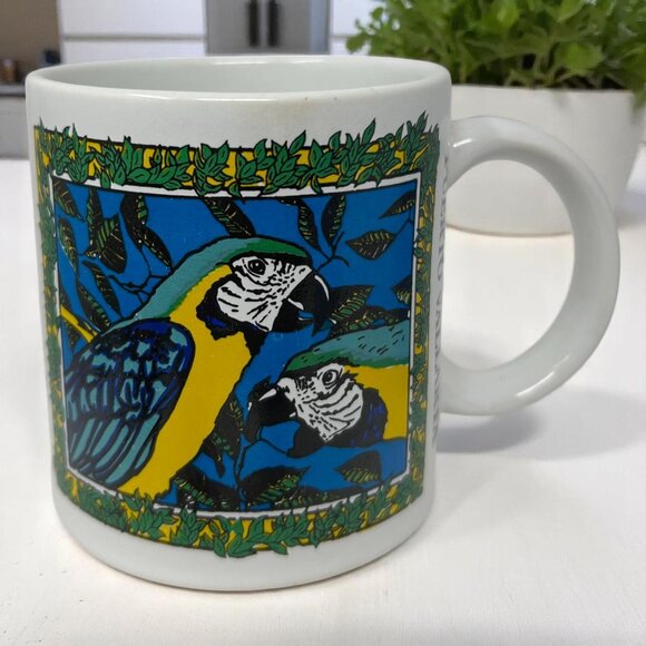 Puerto Vallarta Other - Puerto Vallarta White Ceramic Mug With Vibrant Parrot Design